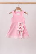 Pink Performance Bow Sash Scalloped Dress