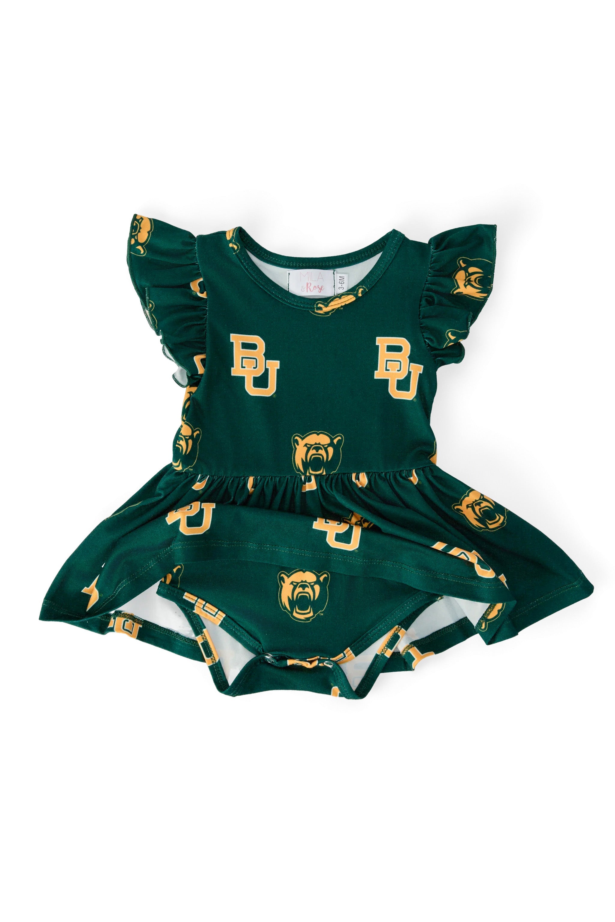Baylor Green Bear S/S Flutter Twirl Bodysuit