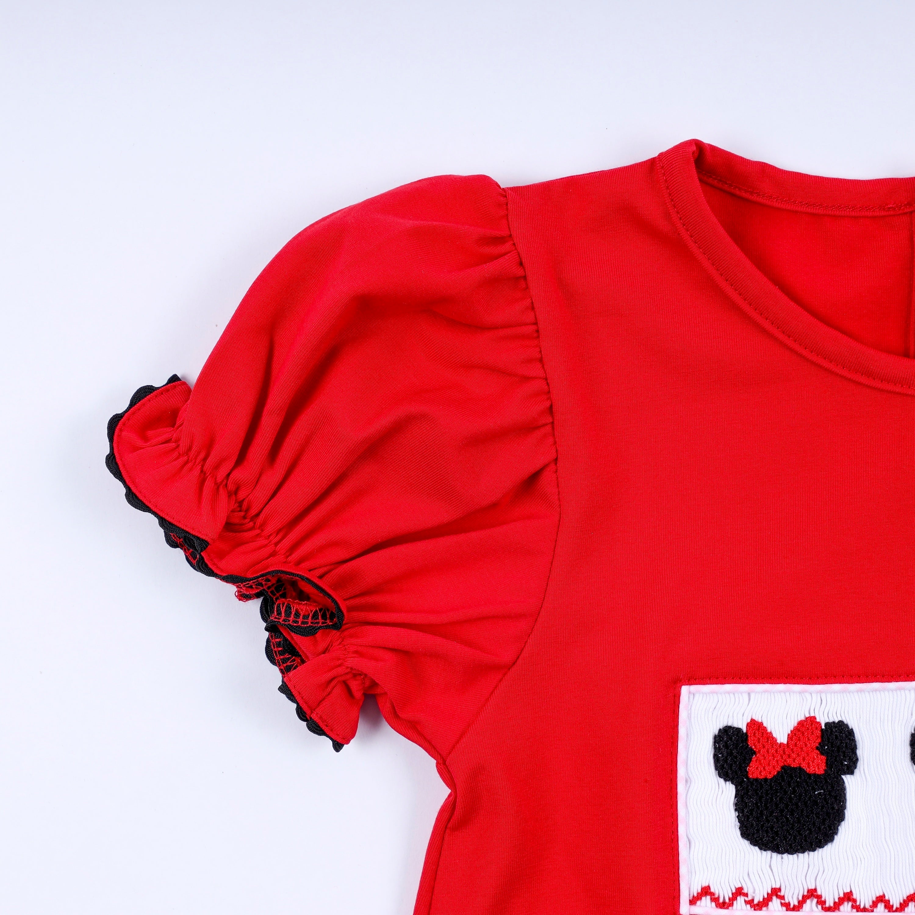 Red character hand smocked dress