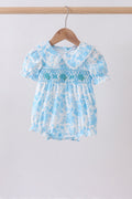 Blue rose smocked bubble
