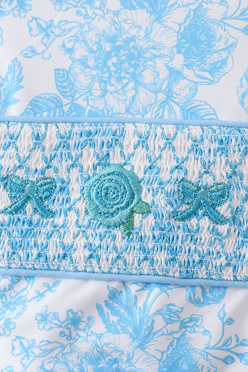 Blue rose smocked ruffle one-piece swimsuit