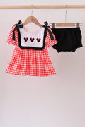 Red Character Plaid Embroidered Bloomer Set